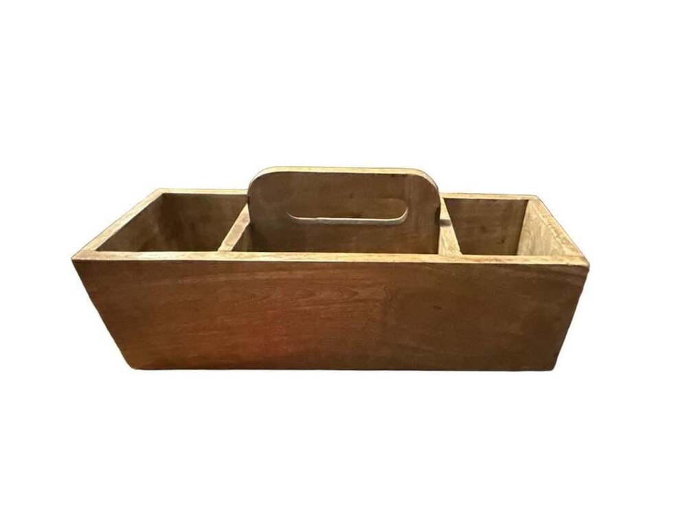 Wooden Divided Storage Caddy with Handle 4 Compartments 14”x5”x4”
